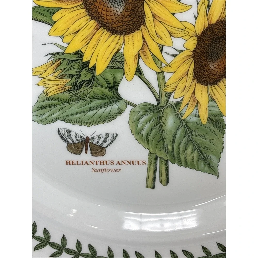 Portmeirion Botanic Garden Sunflower Motif Dinner Plate 10 inch Leaf Boarder - Picture 4 of 9